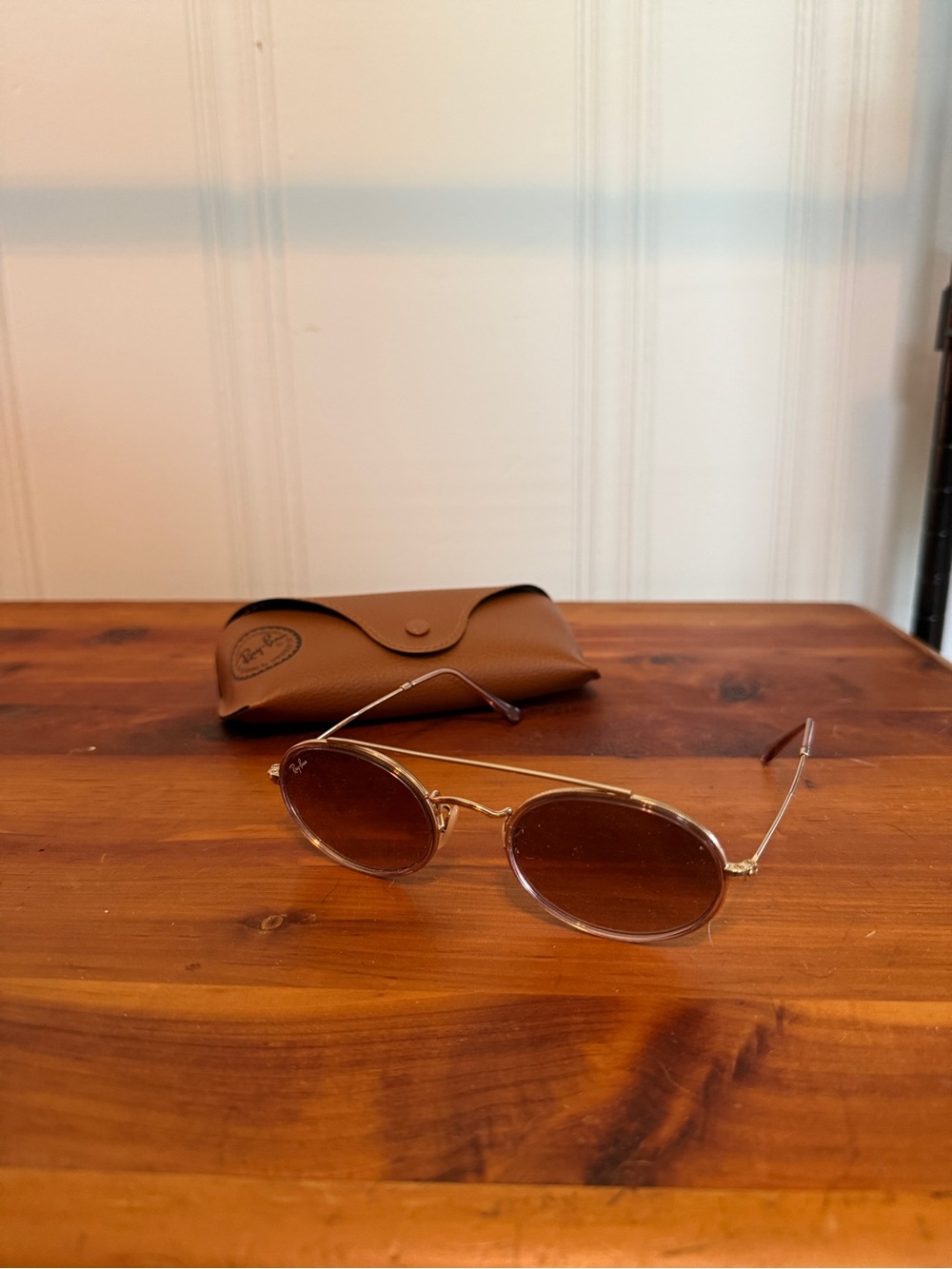 Ray-Ban Gold Frame Sunglasses with Brown Lenses